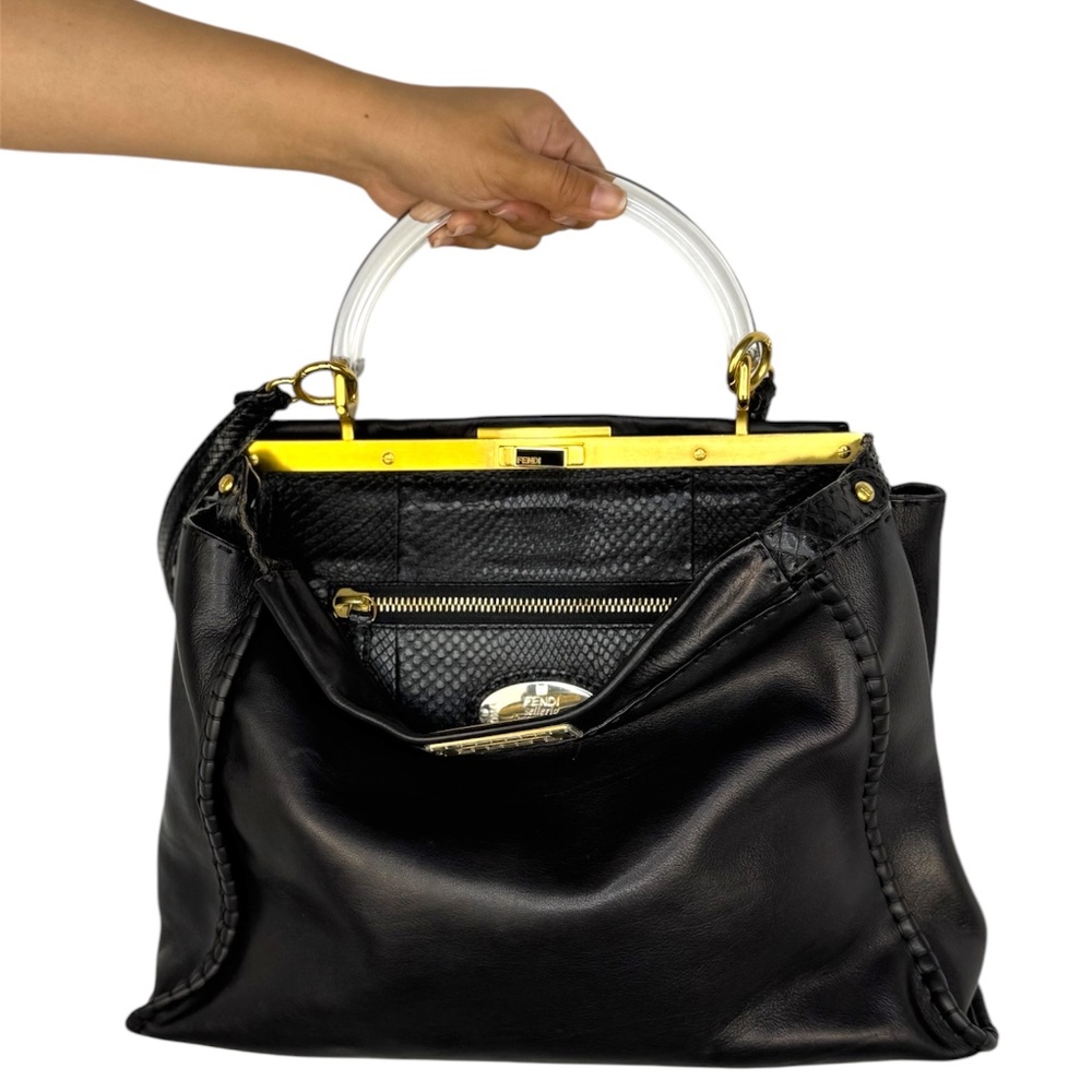 FENDI LARGE SNAKESKIN-TRIMMED RARE PEEKABOO BAG
